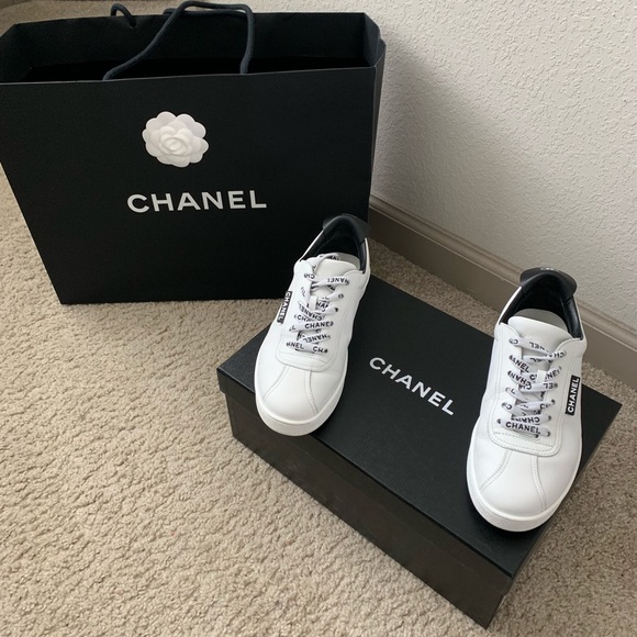 chanel calfskin white sneakers